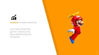 GROWTH IN GAMES INDUSTRY
Let’s look at how the
games industry has
been performing over
the years!
5
 