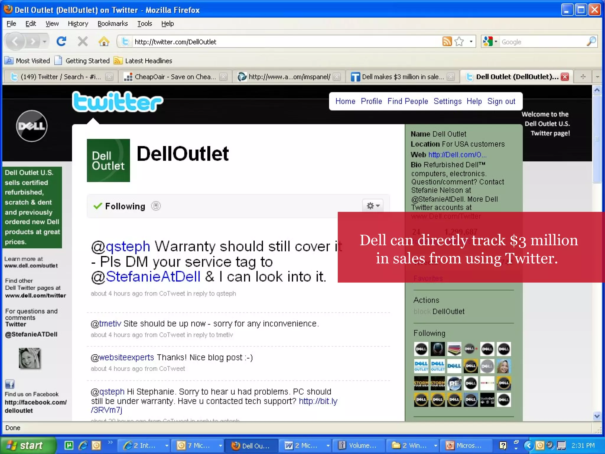 Dell can directly track $3 million in sales from using Twitter.  