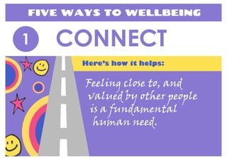 Feeling close to, and
valued by other people
is a fundamental
human need.
Here’s how it helps:
 