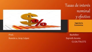 Tasas de interés
nominal
y efectivo
Prof.: Bachiller:
Ramón a. Aray López Zayreth Acosta
C.I:26.756.572
Ingeniería
Económica
 