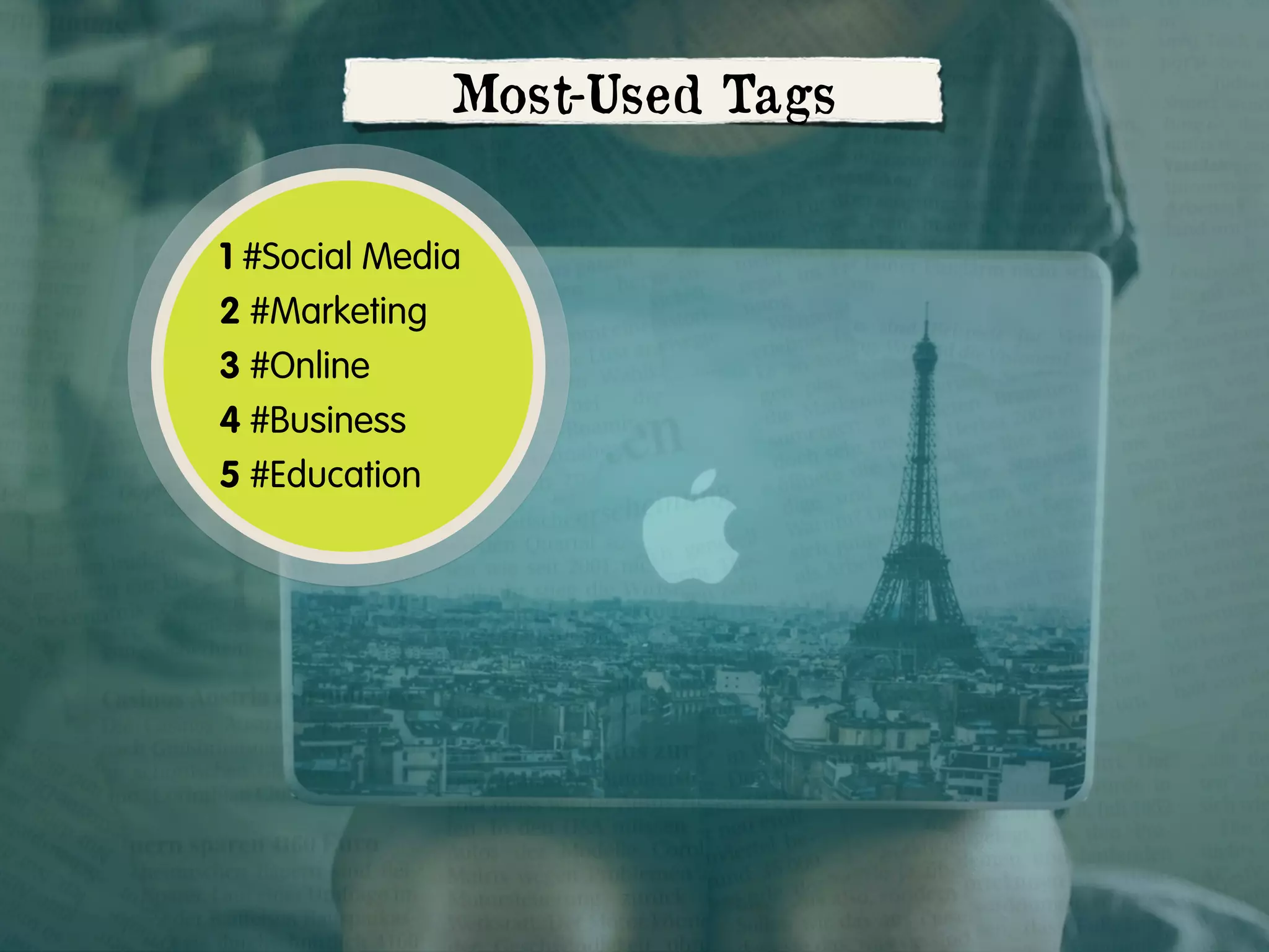 Most-Used Tags
1 #Social Media
2 #Marketing
3 #Online
4 #Business
5 #Education

 