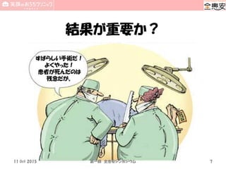 結果が重要か？
すばらしい手術だ！
よくやった！
患者が死んだのは
残念だが。
11 Oct 2015 第一回 全患安シンポジウム 7
 