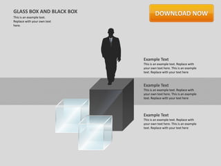 GLASS BOX AND BLACK BOX
This is an example text.
Replace with your own text
here.




                             Example Text
                             This is an example text. Replace with
                             your own text here. This is an example
                             text. Replace with your text here


                             Example Text
                             This is an example text. Replace with
                             your own text here. This is an example
                             text. Replace with your text here




                             Example Text
                             This is an example text. Replace with
                             your own text here. This is an example
                             text. Replace with your text here
 