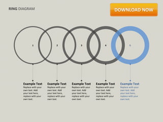 RING DIAGRAM




              1                   2                   3                   4                   5




      Example Text        Example Text        Example Text        Example Text        Example Text
      Replace with your   Replace with your   Replace with your   Replace with your   Replace with your
      own text. Add       own text. Add       own text. Add       own text. Add       own text. Add
      your text here,     your text here,     your text here,     your text here,     your text here,
      replace with your   replace with your   replace with your   replace with your   replace with your
      own text.           own text.           own text.           own text.           own text.
 