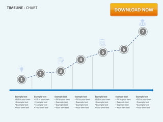 TIMELINE - CHART




                                                                                                                                        7


                                                                                                                     6
                                                                                               5
                                                                        4

                                                   3
                               2
          1


    Example text         Example text         Example text         Example text         Example text         Example text         Example text
    • Fill in your own   • Fill in your own   • Fill in your own   • Fill in your own   • Fill in your own   • Fill in your own   • Fill in your own
    • Example text       • Example text       • Example text       • Example text       • Example text       • Example text       • Example text
    • Example text       • Example text       • Example text       • Example text       • Example text       • Example text       • Example text
    • Your own text      • Your own text      • Your own text      • Your own text      • Your own text      • Your own text      • Your own text
 