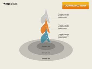 WATER DROPS



                             This is an example
                   1         text. Replace with
                             your text here.




                             This is an example
                   2         text. Replace with
                             your text here.



                             This is an example
                   3         text. Replace with
                             your text here.




              Example text



              Example text


              Example text
 