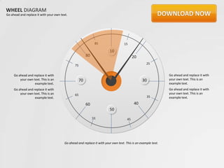 WHEEL DIAGRAM
Go ahead and replace it with your own text.




                                                                85                  15

                                                                         10
                                                          80                               20
                                                                                                    25
                                                75

     Go ahead and replace it with                                                                               Go ahead and replace it with
         your own text. This is an                   70                                          30             your own text. This is an
                   example text.                                                                                example text.
     Go ahead and replace it with                                                                               Go ahead and replace it with
         your own text. This is an              65                                                              your own text. This is an
                   example text.                                                                    35          example text.

                                                          60                               40
                                                                         50
                                                               55                     45




                                         Go ahead and replace it with your own text. This is an example text.
 