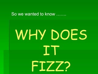 WHY DOES IT FIZZ? So we wanted to know ……. 