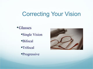 Correcting Your Vision Glasses Single Vision Bifocal Trifocal Progressive 