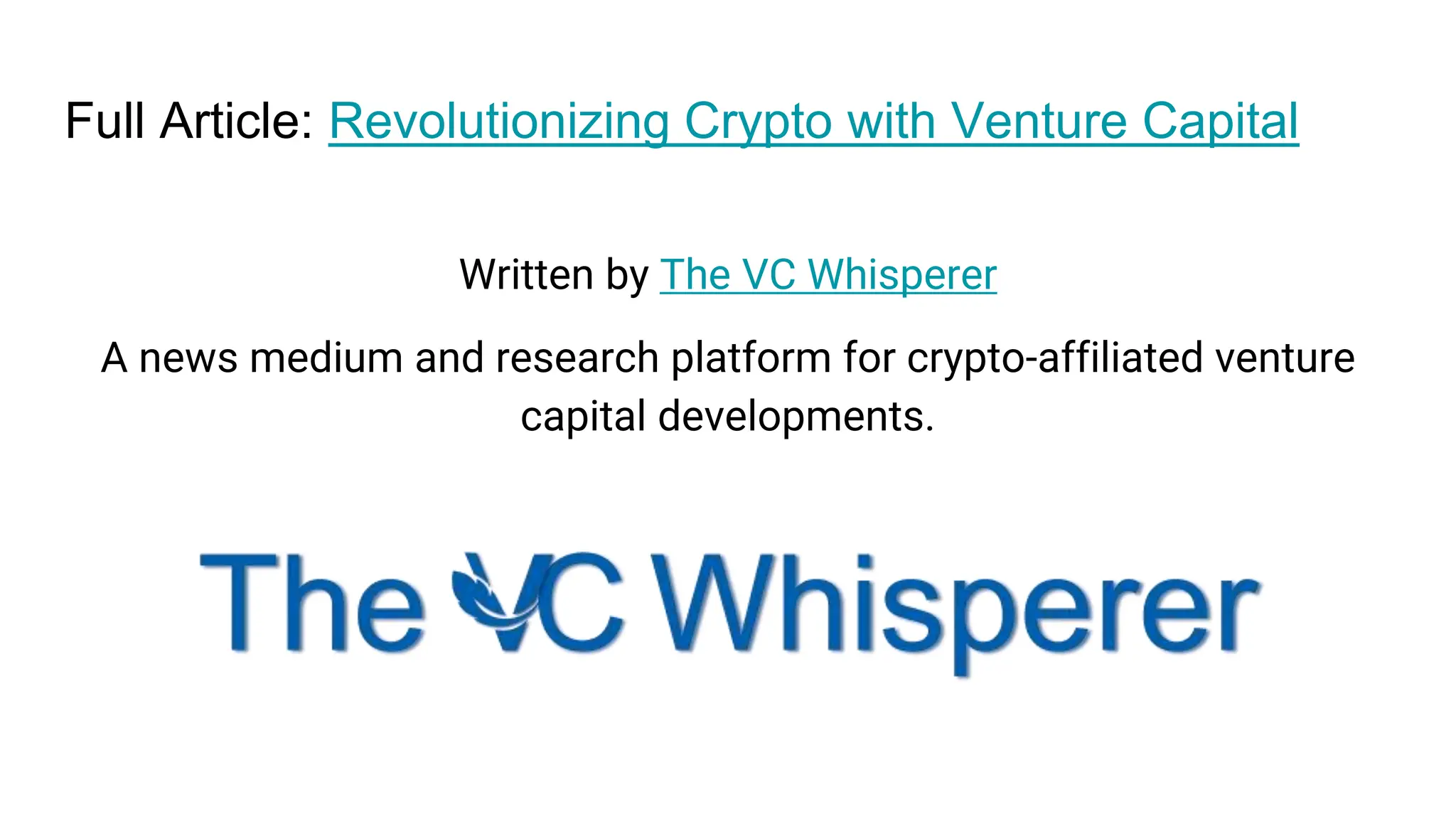 Crypto Venture Capital (The VC Whisperer) | PPTX