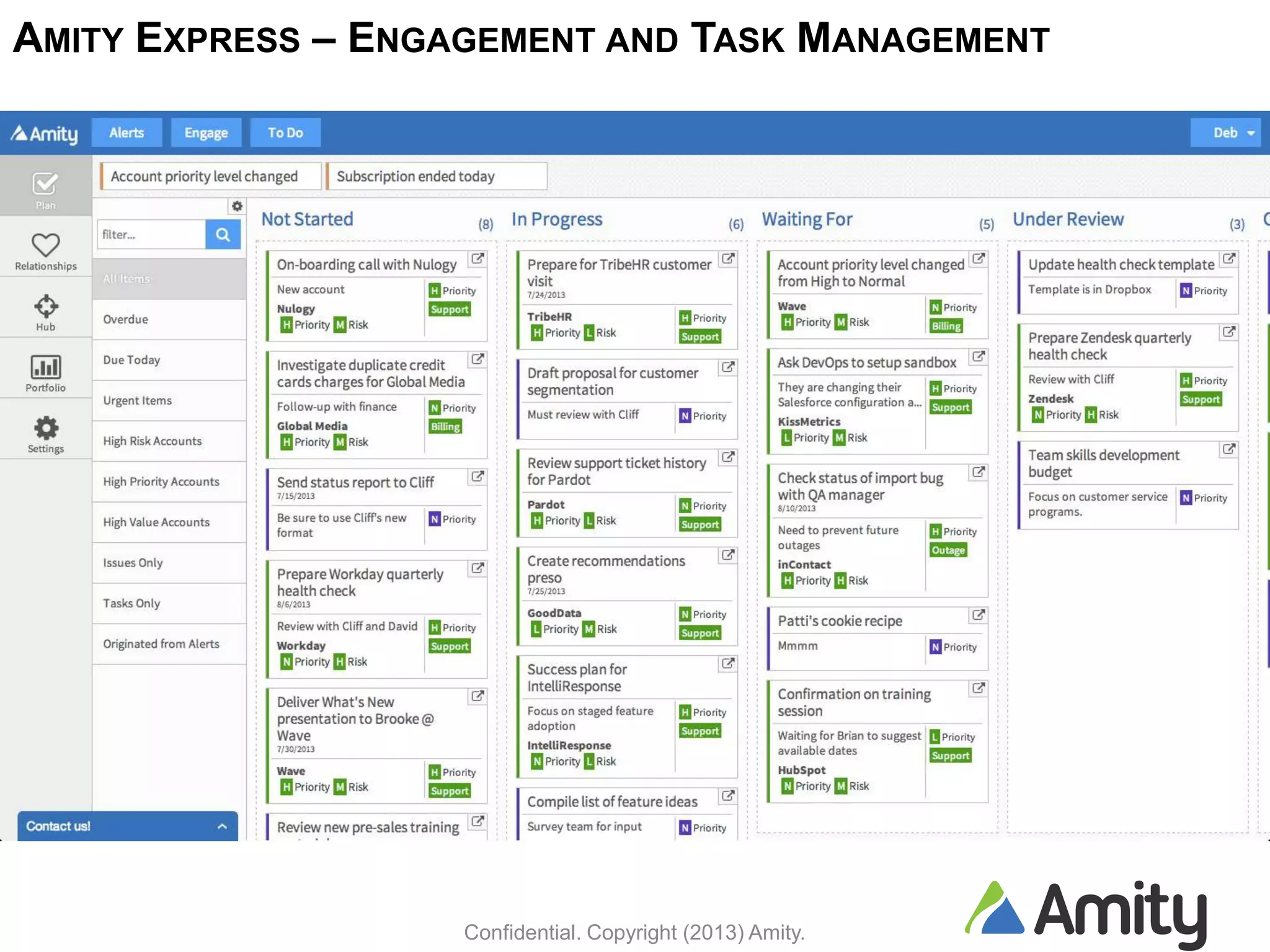 AMITY EXPRESS – ENGAGEMENT AND TASK MANAGEMENT
Confidential. Copyright (2013) Amity.
 