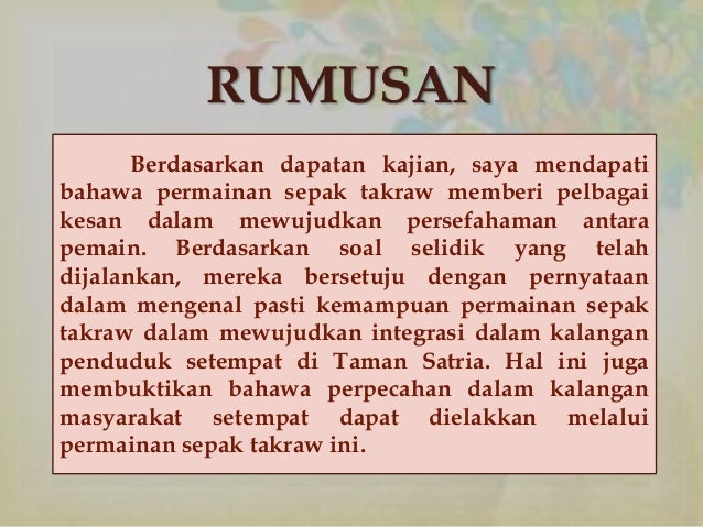 PERMAINAN SEPAK TAKRAW MEWUJUDKAN INTEGRASI ANTARA KAUM PENDUDUK SETE…