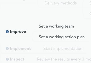 Improve
Set	a	working	team
Set	a	working	action	plan
 