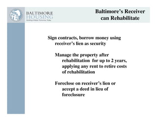 Baltimore City Vacant Building Receiverships | PDF