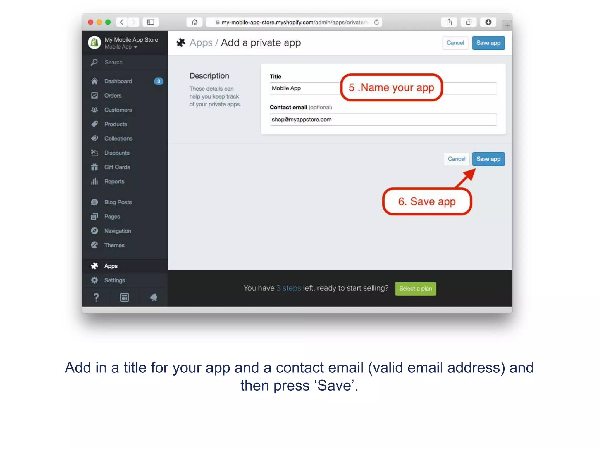 Add in a title for your app and a contact email (valid email address) and
then press ‘Save’.
 