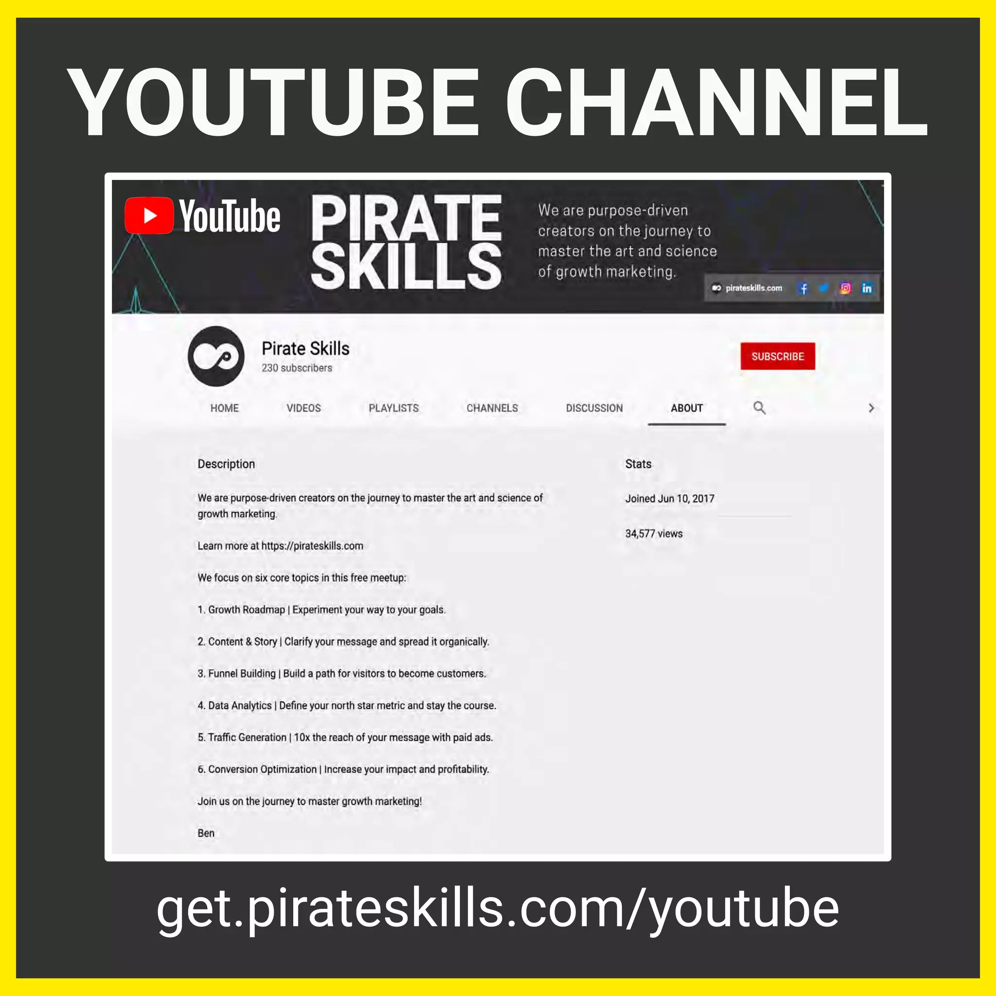 YOUTUBE CHANNEL
get.pirateskills.com/youtube
 