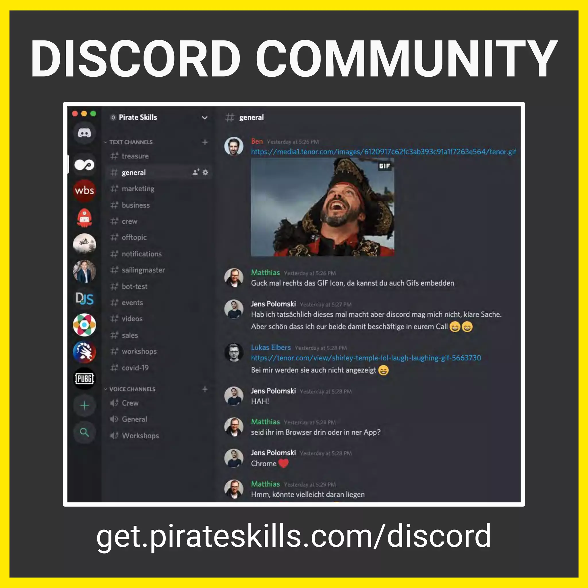 DISCORD COMMUNITY
get.pirateskills.com/discord
 