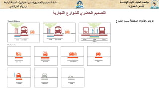 ‫المنيا‬ ‫جامعة‬
-
‫الهندسة‬ ‫كلية‬
‫مادة‬
:
‫ي‬‫الحضر‬‫التصميم‬
(
‫ي‬‫اختيار‬ ‫ر‬‫مقر‬
)
-
‫الرا‬ ‫الفرقة‬
‫بعة‬
‫د‬
.
‫ريام‬
‫المرشدي‬ ‫العمارة‬ ‫قسم‬
‫التجارية‬ ‫للشوارع‬ ‫الحضري‬ ‫التصميم‬
‫الشارع‬ ‫بمسار‬ ‫المختلفة‬ ‫األجزاء‬ ‫عروض‬
 