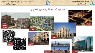 ‫الحض‬ ‫بالتصميم‬ ‫الصلة‬ ‫ذات‬ ‫المفاهيم‬
‫ري‬
‫المنيا‬ ‫جامعة‬
-
‫الهندسة‬ ‫كلية‬
‫مادة‬
:
‫ي‬‫الحضر‬‫التصميم‬
(
‫ي‬‫اختيار‬ ‫ر‬‫مقر‬
)
-
‫الرا‬ ‫الفرقة‬
‫بعة‬
‫د‬
.
‫ريام‬
‫المرشدي‬ ‫العمارة‬ ‫قسم‬
‫الفراغ‬
‫المكان‬
‫العمران‬
‫التشكيل‬
‫العمراني‬
‫النسيج‬ ‫الطابع‬
‫الحضارة‬ ‫العمارة‬
 