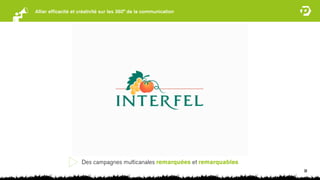Allier efﬁcacité et créativité sur les 360° de la communication




                     Des campagnes multicanales remarquées et remarquables
                                                                             38
 