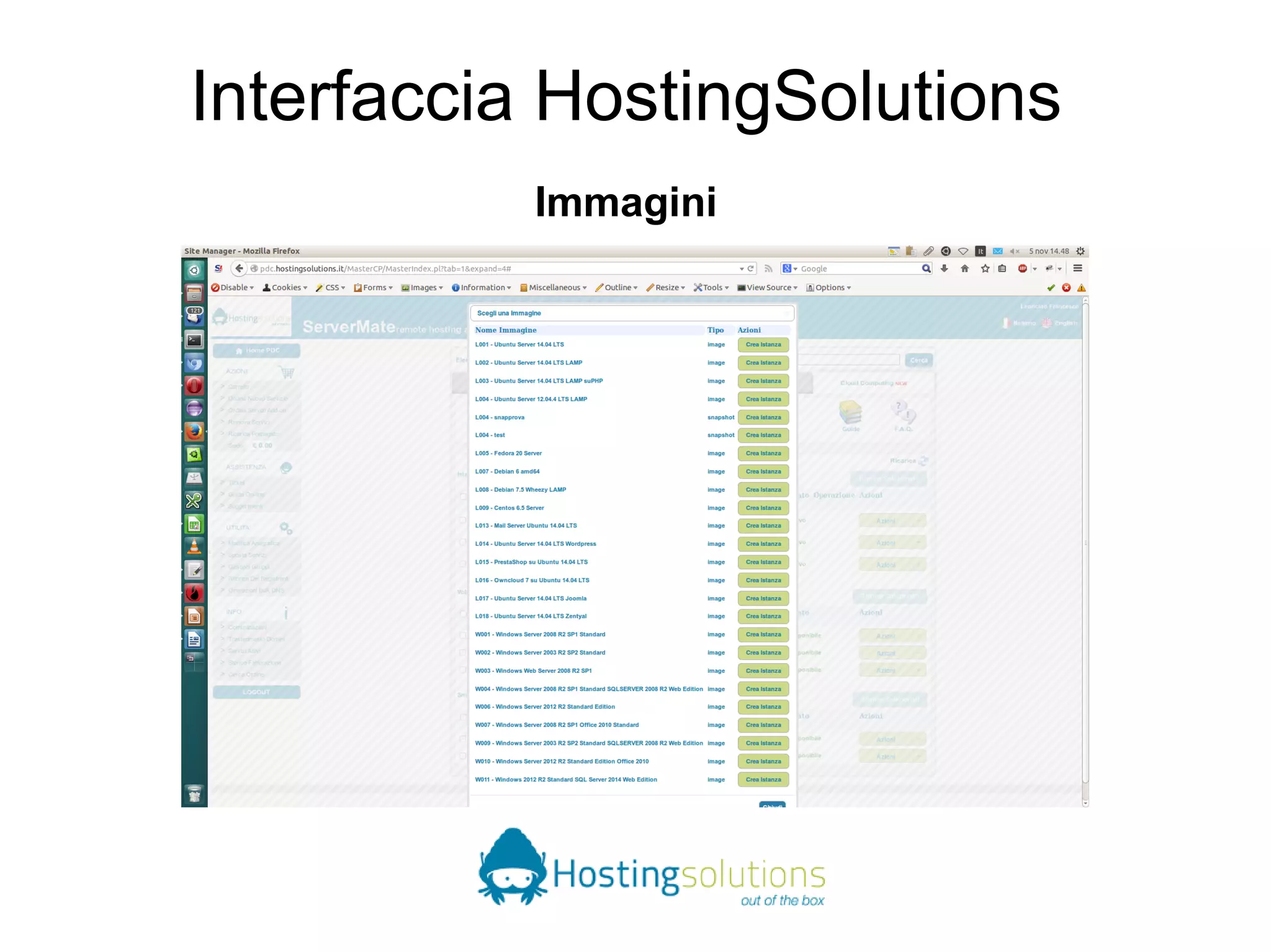 Interfaccia HostingSolutions 
Immagini 
 