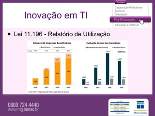 Inovação em TI

• Lei 11.196 - Relatório de Utilização
 