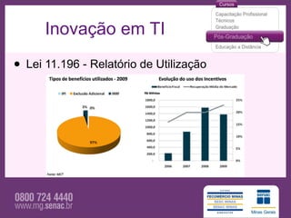 Inovação em TI

• Lei 11.196 - Relatório de Utilização
 
