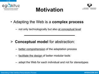 INTERACCIÓN 2015Elaborating a Web Interface Personalization Process
Motivation
Laboratory of Human-Computer
Iinteraction f...