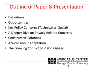 Outline of Paper & Presentation
• Definitions
• Opportunities
• Key Policy Concerns (Technical vs. Social)
• A Deeper Dive...