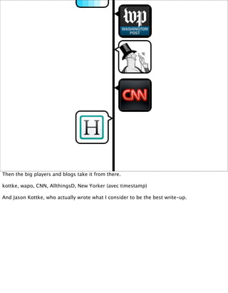 Then the big players and blogs take it from there.

kottke, wapo, CNN, AllthingsD, New Yorker (avec timestamp)

And Jason Kottke, who actually wrote what I consider to be the best write-up.
 