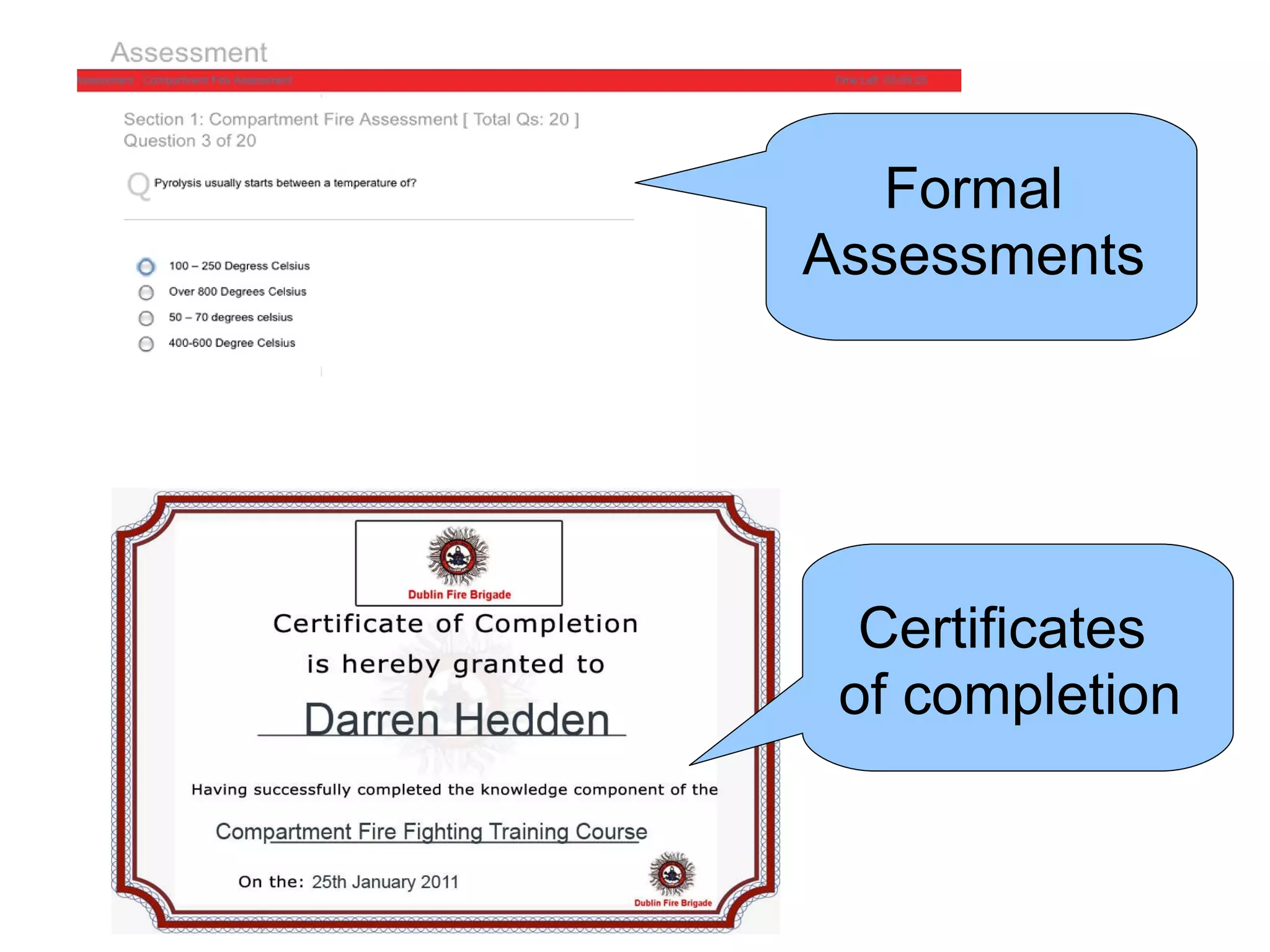 Certificates  of completion Formal Assessments 