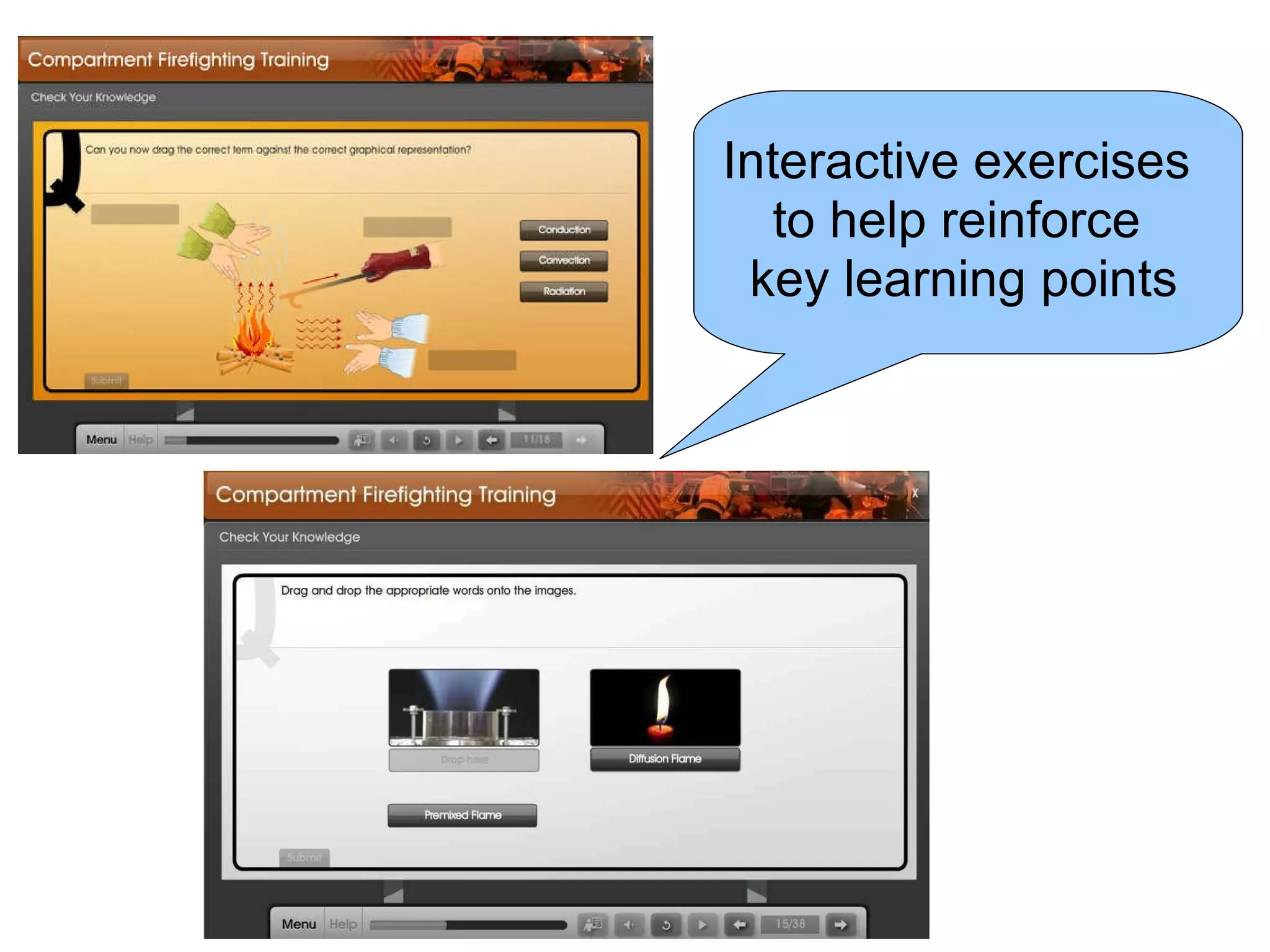 Interactive exercises  to help reinforce  key learning points 