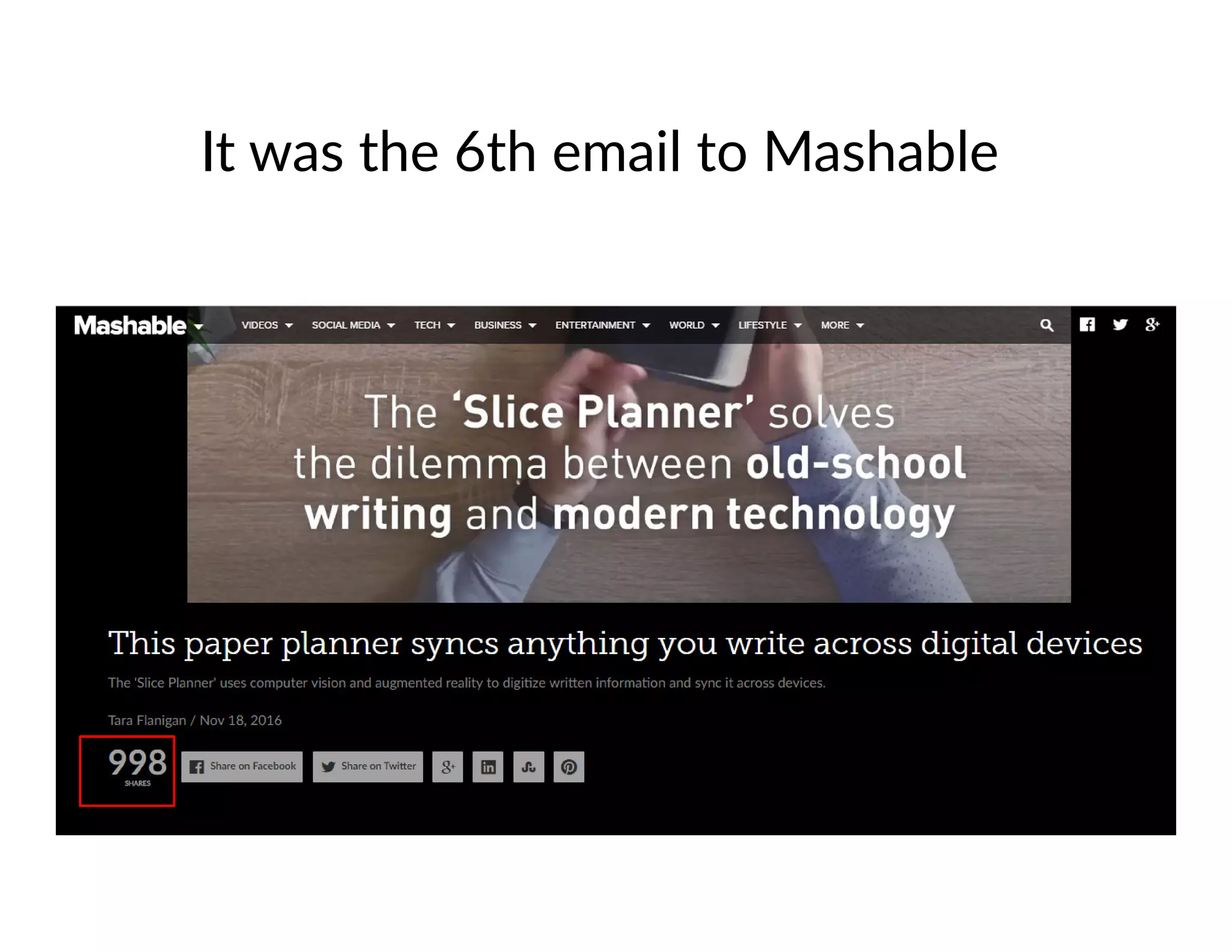 It was the 6th email to Mashable