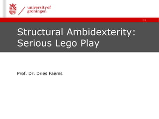 | 1
Structural Ambidexterity:
Serious Lego Play
Prof. Dr. Dries Faems
 