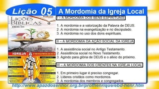 SlideShare Lição 5, A Mordomia da Igreja Local, 3Tr19, Pr. Henrique, EBD NA TV