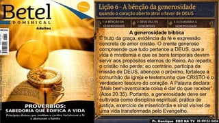 Slides Lição 6, Betel, A bênção da generosidade - quando o coração aberto atrai o favor de Deus, 3Tr26.pptx