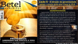 Slides Lição 6, Betel, A bênção da generosidade - quando o coração aberto atrai o favor de Deus, 3Tr26.pptx