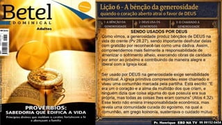 Slides Lição 6, Betel, A bênção da generosidade - quando o coração aberto atrai o favor de Deus, 3Tr26.pptx