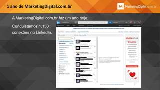 1 ano de MarketingDigital.com.br
A MarketingDigital.com.br faz um ano hoje.
Conquistamos 1.150
conexões no LinkedIn.

 