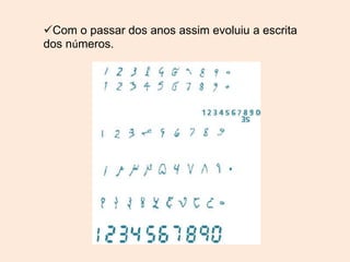 Com o passar dos anos assim evoluiu a escrita
dos números.
 
