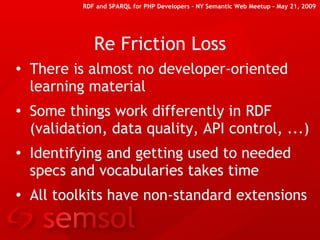 RDF and SPARQL for PHP Developers – NY Semantic Web Meetup - May 21, 2009




               Re Friction Loss
●   There is...