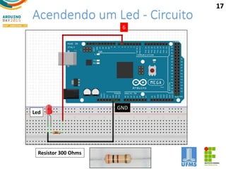 Acendendo um Led - Circuito
6
GND
Led
Resistor 300 Ohms
17
 