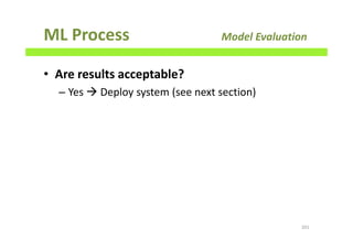 ML Process Model Evaluation
• Are results acceptable?
– Yes Deploy system (see next section)
201
 