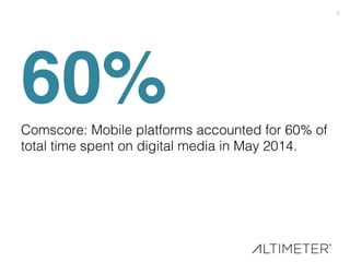 5!
60%!Comscore: Mobile platforms accounted for 60% of
total time spent on digital media in May 2014. !
 