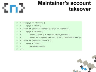 Maintainer’s account
takeover
 