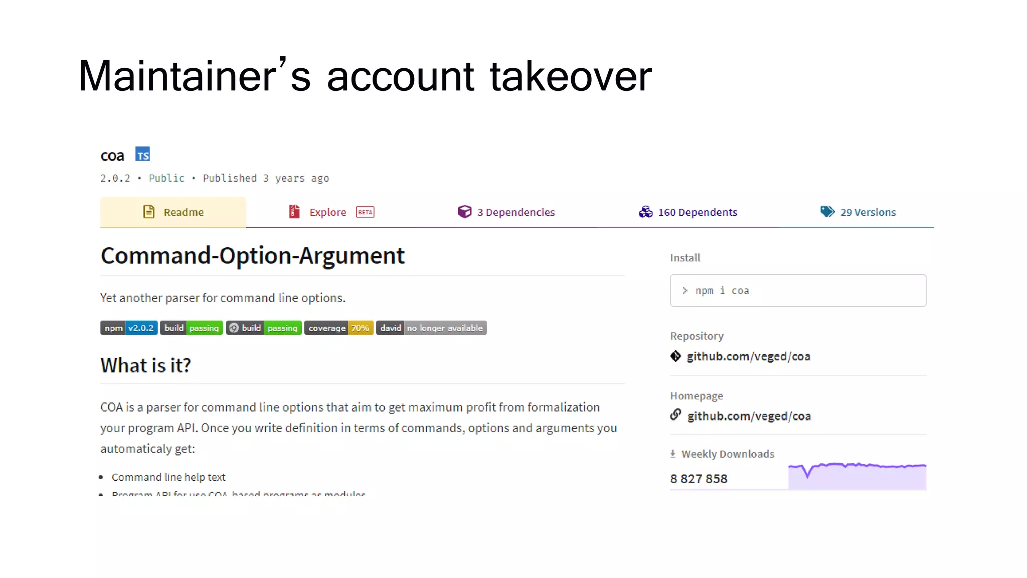 Maintainer’s account takeover
 