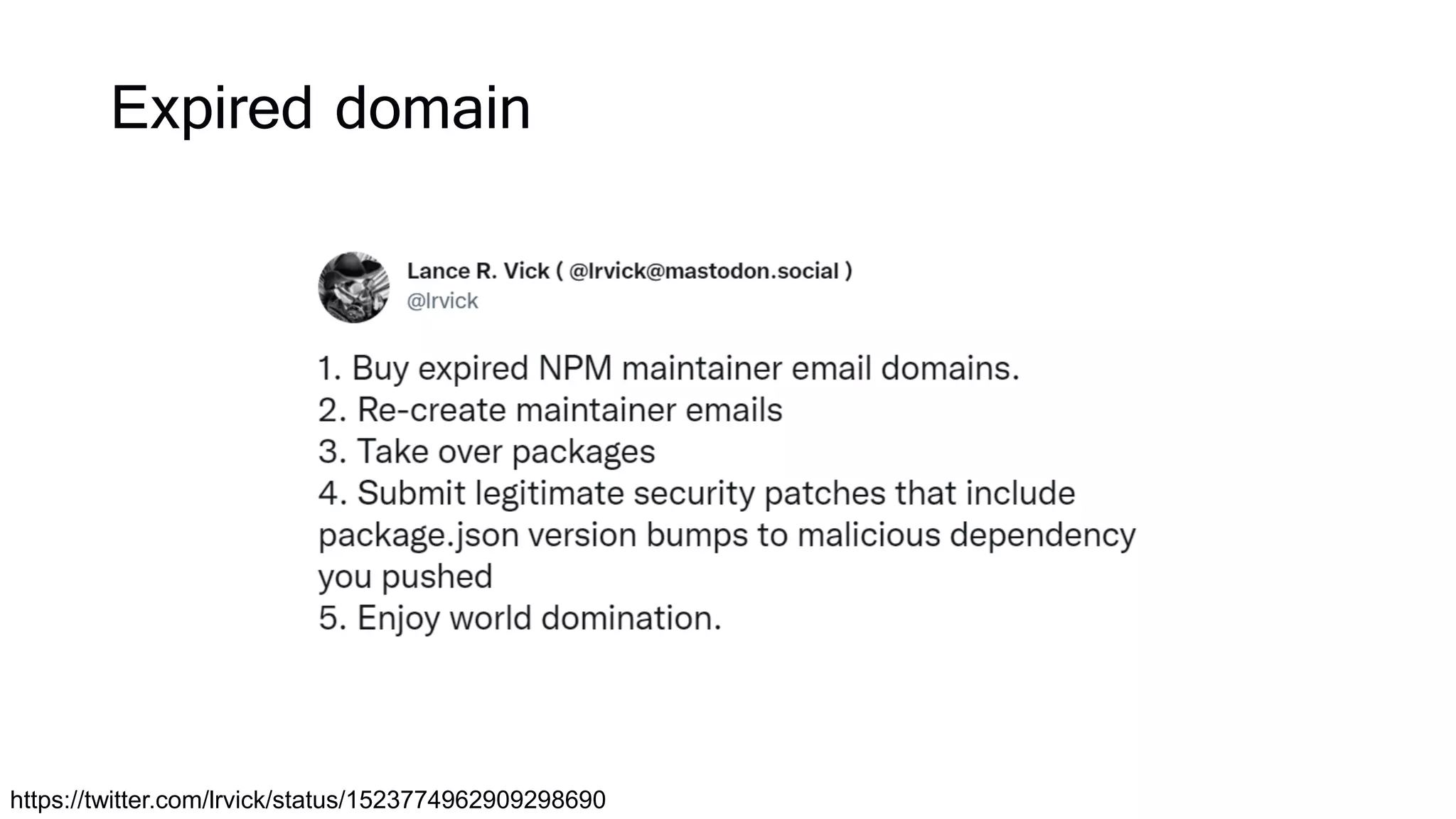 Expired domain
https://twitter.com/lrvick/status/1523774962909298690
 