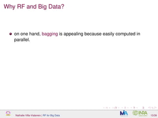 Why RF and Big Data?
on one hand, bagging is appealing because easily computed in
parallel.
Nathalie Villa-Vialaneix | RF for Big Data 13/39
 