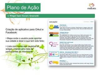 Plano de AçãoEstratégia:Geração de engajamento do público para discussão de sustentabilidade e biodegradabilidade no meio on-line.Para o desenvolvimento das ações foram utilizadas três plataformas:Criação de conteúdo para contextualizar o usuário a respeito do tema, dando a ele conhecimento de causa;Espaço para discussão do usuário, tanto com a empresa como com outros usuários.Divulgaçãodas iniciativas informativas e de interação no ambiente digital;